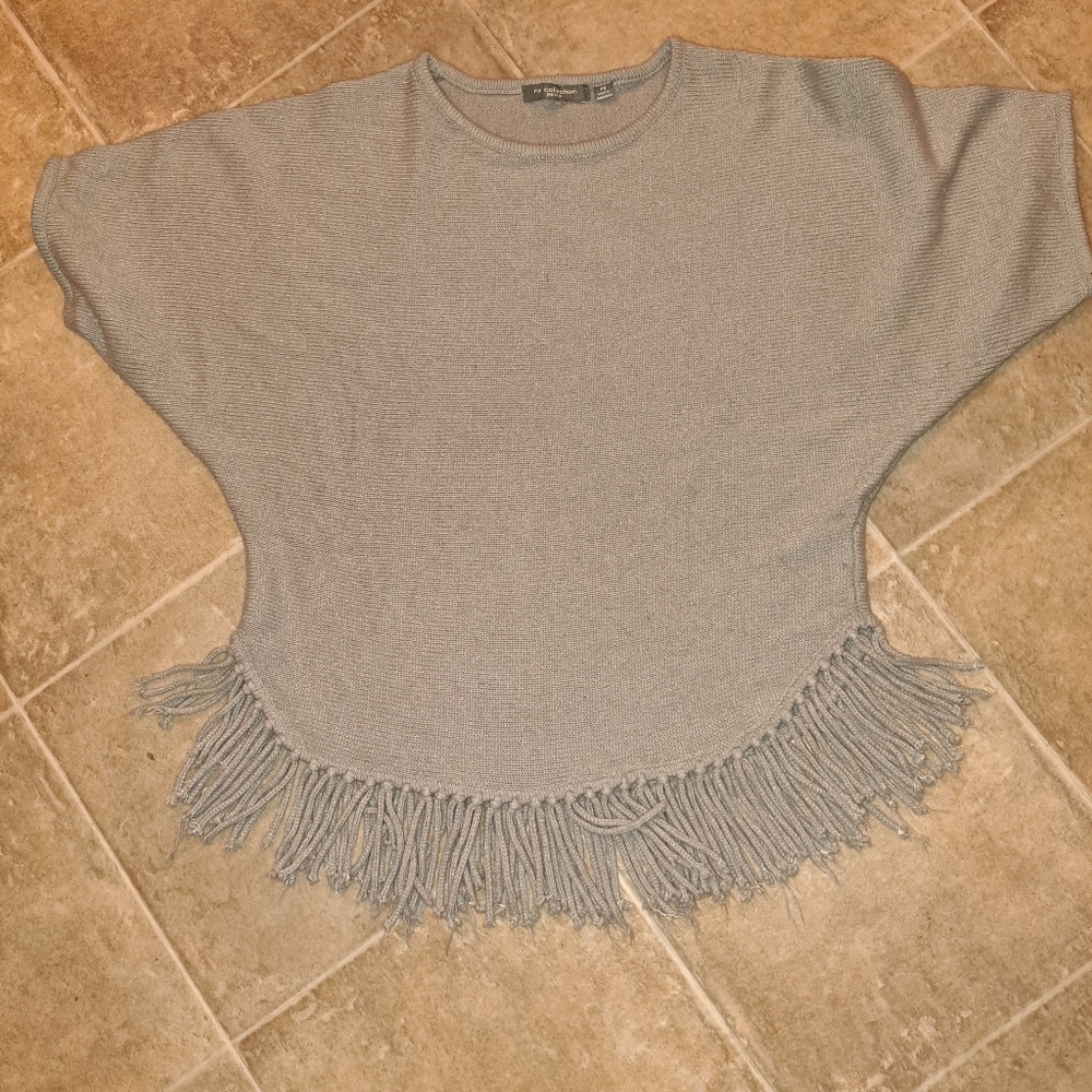 Fringe Hem Gray Sweater